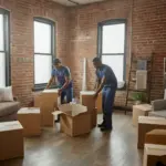 Dream Moving team packing boxes for residential move in Astoria