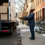 Dream Moving team member providing Astoria moving services, loading boxes onto a truck for a January move to beat 2026 moving rates.