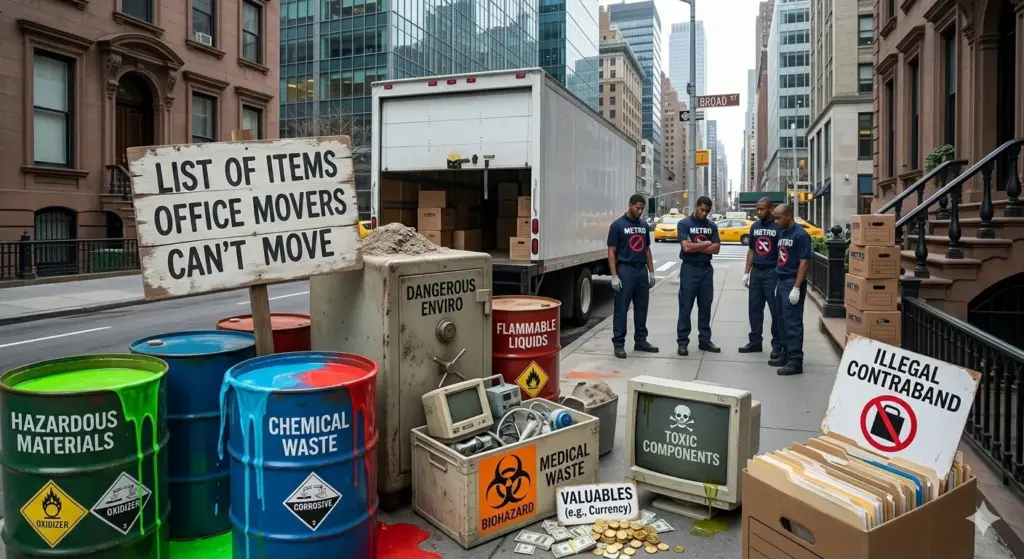 What can't office movers move in New York.